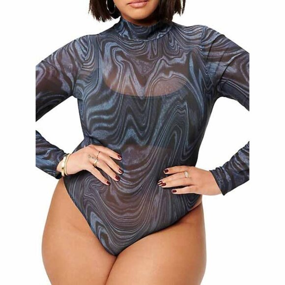Good American Tops - Good American Moody Floral Mesh Bodysuit in Ink  Swirl | 3XL (6)